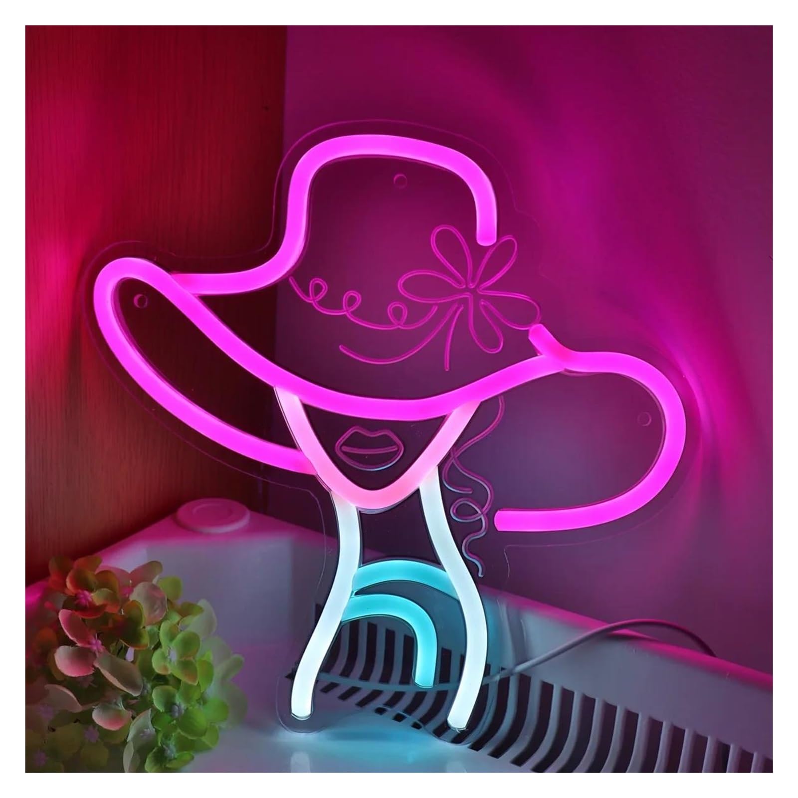 Luz de Diseño de Digital Una Persona Hermosa Usa Sombrero Letrero De Neón Alimentado Por USB Para Decoración De Pared De Evento De Fiesta De Club 23.7cmx24cm