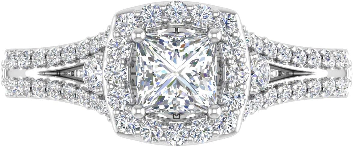 1.15 Carat Round and Princess Cut Diamond Halo Engagement Ring in 14K Gold