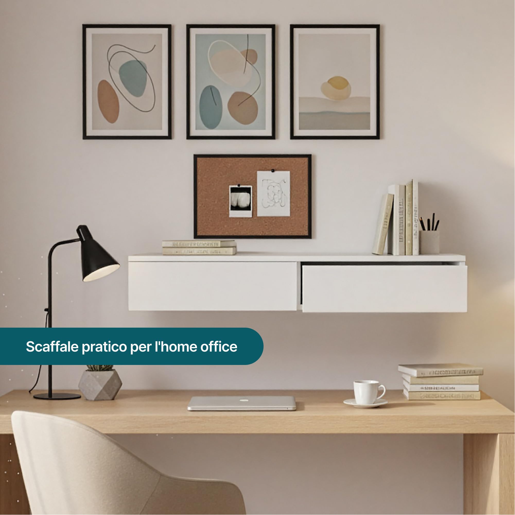 [en.casa] Mensola con 2 Cassetti Affiancati Consolle da Parete con Doppio Cassetto Mensola da Muro Comodino Sospeso 80 x 35 x 12 cm - Bianco