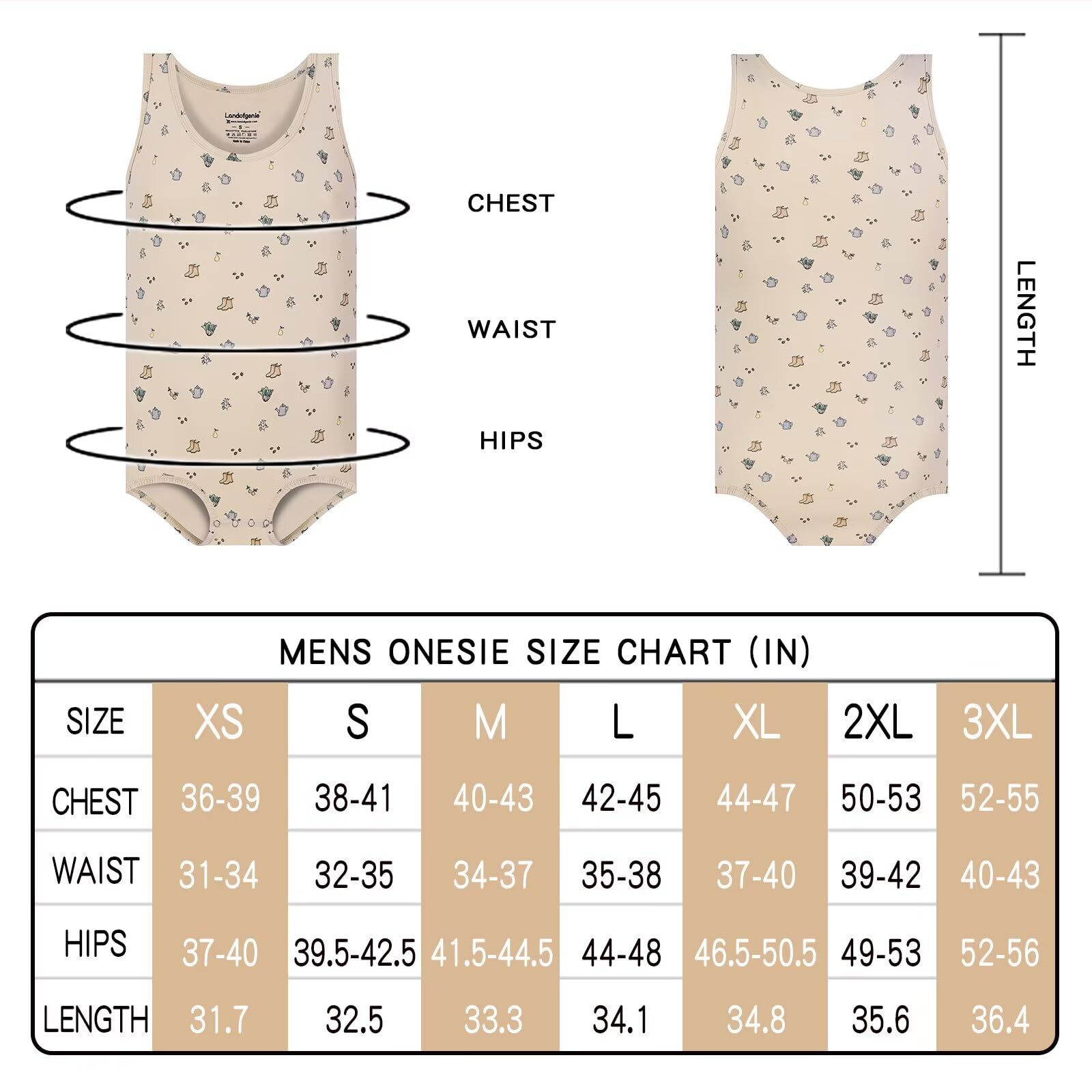 Landofgenie Body Homme sans Manches Débardeur Pyjama Combinaison pour Adultes