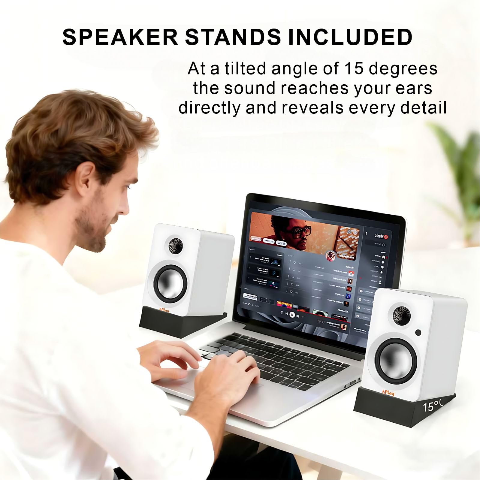 hPlay BS32W altoparlante attivo, altoparlante PC da 60W RMS con Bluetooth 5.3, USB-C Plug & Play con scheda audio, uscita subwoofer, telecomando e design compatto per giocatori e amanti della musica