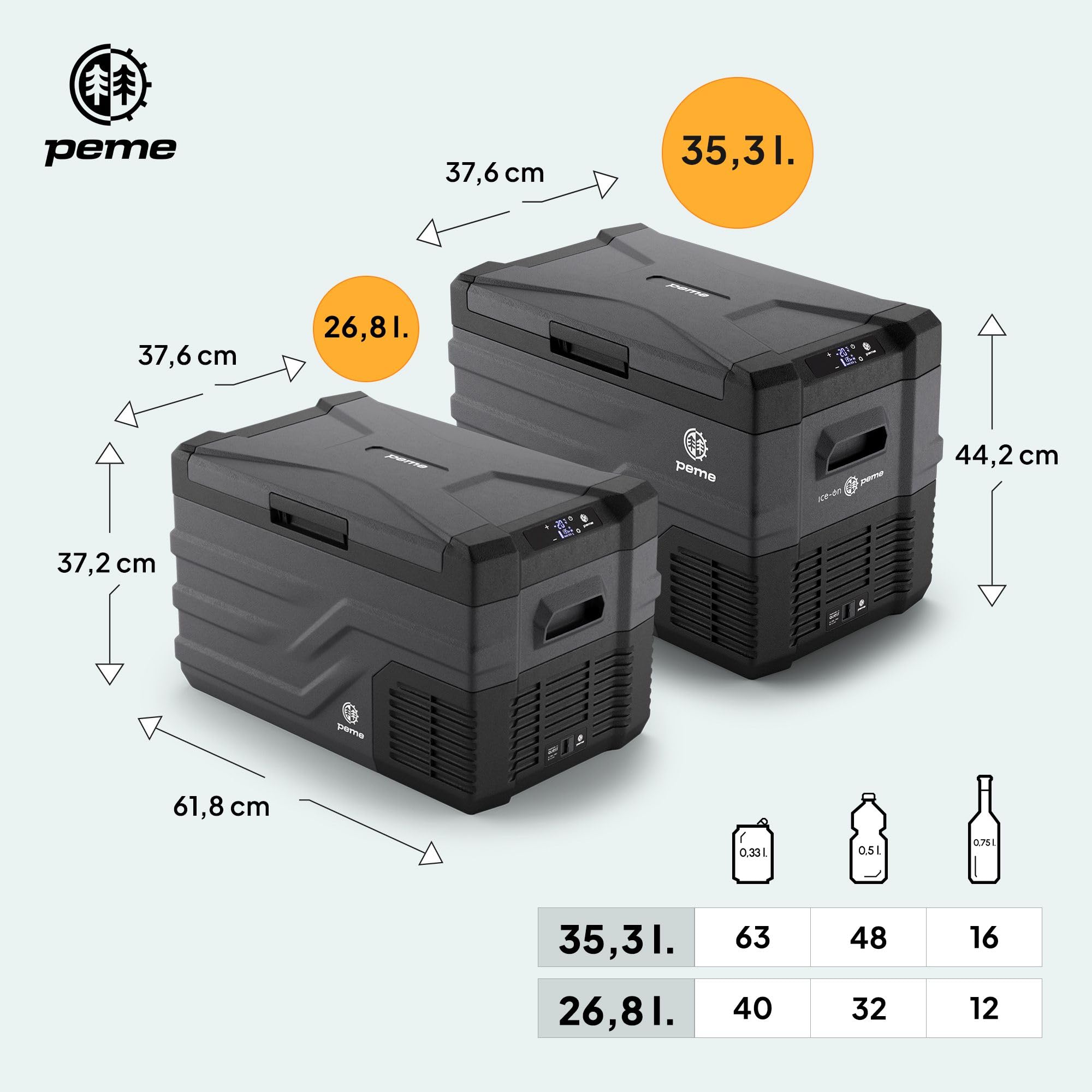 Peme Kühlbox Auto Kompressor Elektrisch Camping Kühlschrank Tragbar 35,3L 12V 24V 220-240V LCD Display