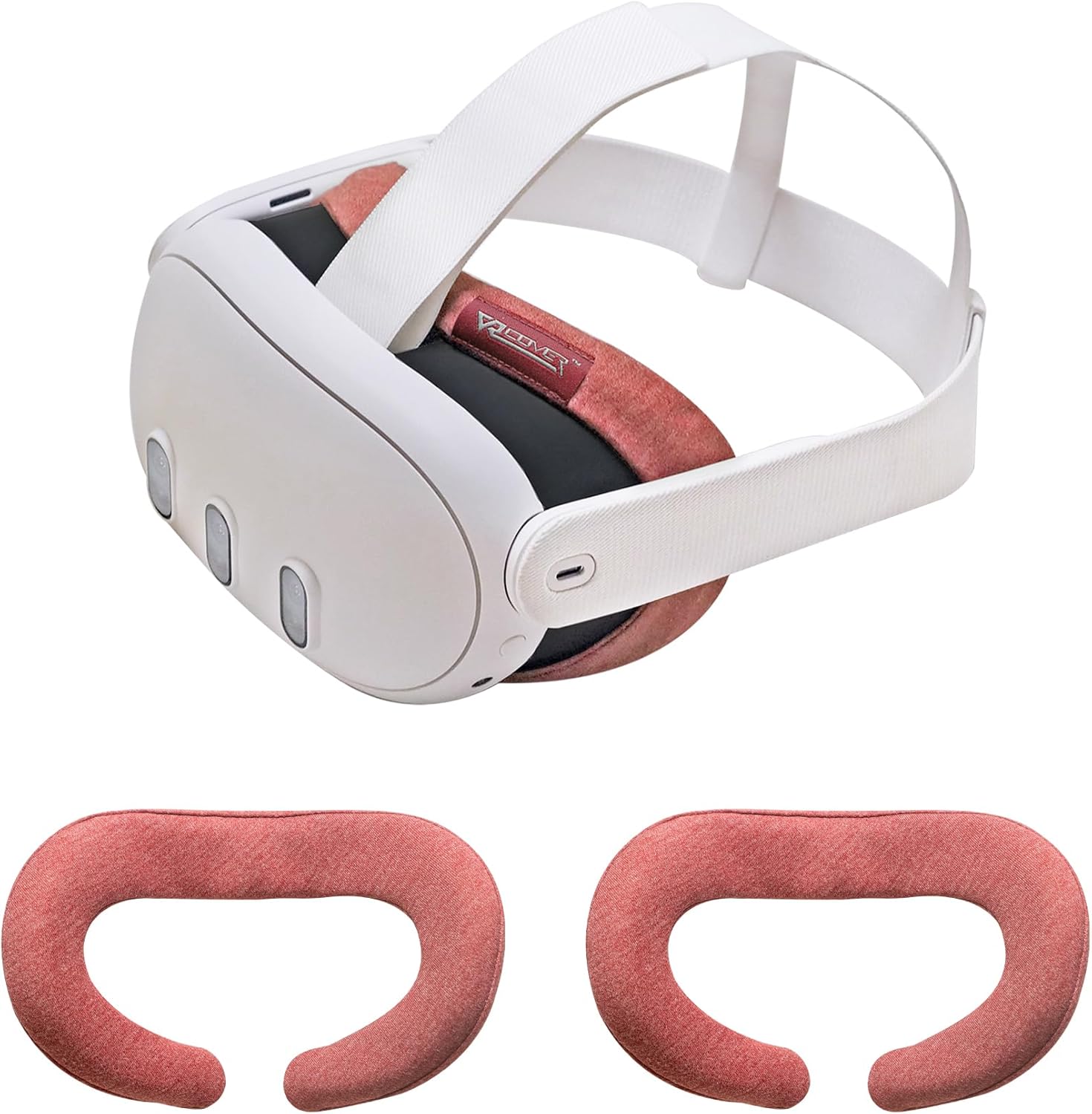VR Cover for Meta Quest 3 - Washable Hygienic Cotton Cover (Dark Red, 2pcs)