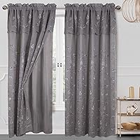 Vista 3 de Cecilia - Panel de bordado floral con cenefa y respaldo, oro amarillo, 54 x 84 pulgadas