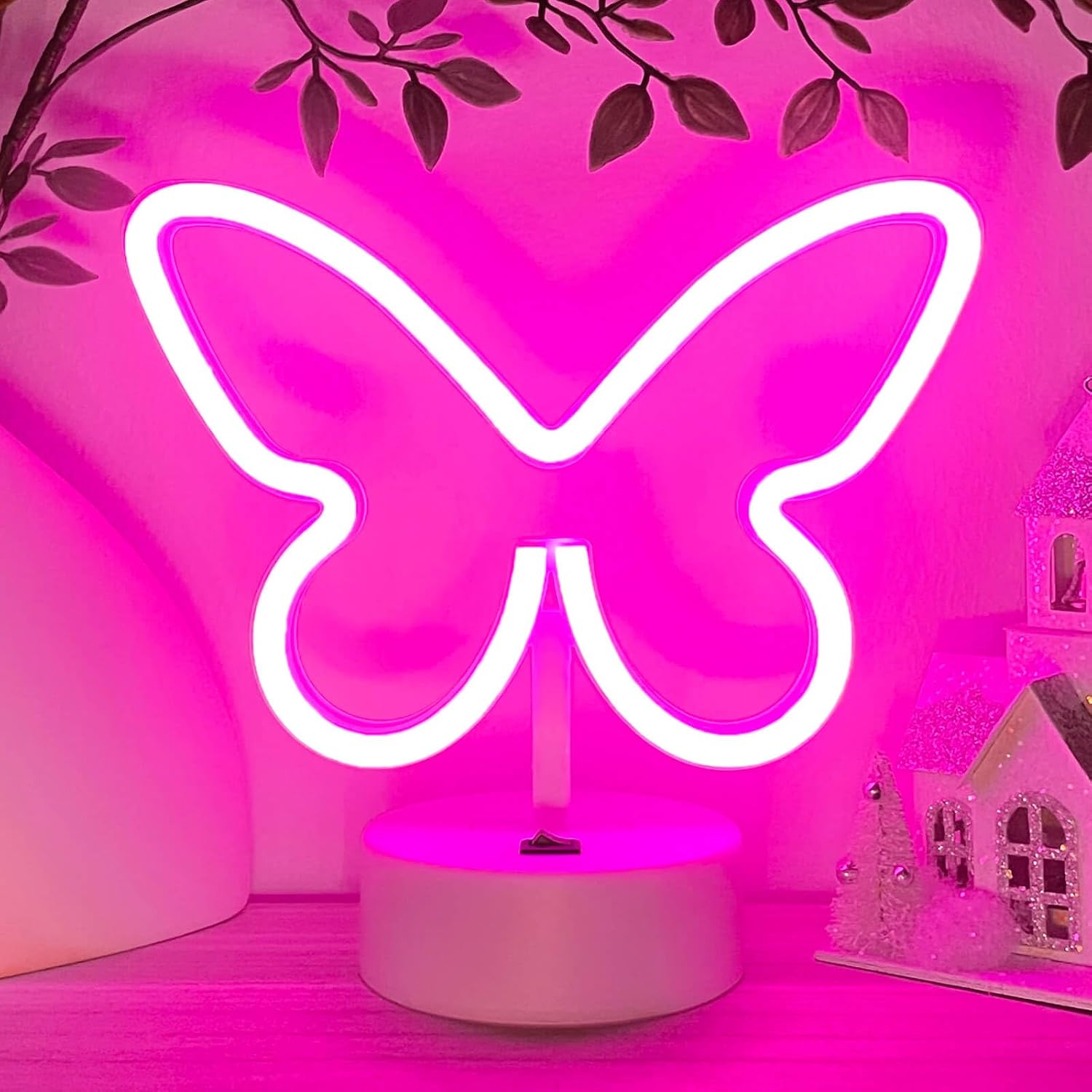 HOHOSIGN Butterfly Neon Sign Led Lights Butterfly Birthday Decorations Pink Lamp, USB/Battery Powered Butterfly Room Decor Girls Accessories for Nursery Table Party Home Bedroom Classroom Christmas