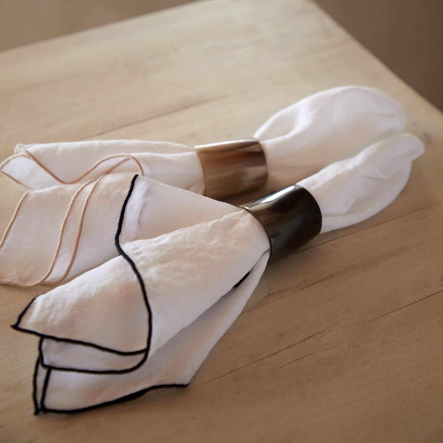 Costa Nova 2" Round Buffalo Horn Napkin Rings, Camel - Set of 4 | Handcrafted in Portugal | Utensil and Cutlery Safe Material | Restaurant Quality Tableware