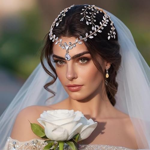 Miniatura 8 de HONGMEI Diadema de boda para mujer, tocados de novia con dije de diamantes de imitación, cadena para la frente, accesorios para el cabello de boda