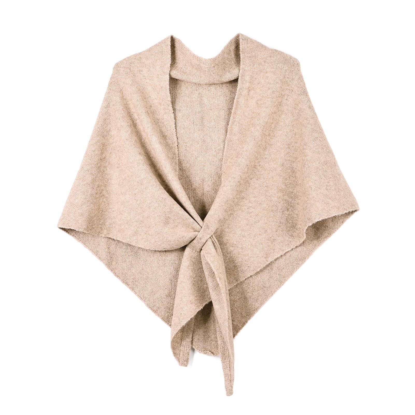 MAGAUSVZVK Women's pure triangle shawl scarf, openwork knit cardigan cape(Lightkhaki)