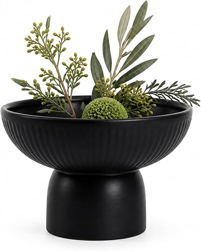 Restaurantware-Table Art Flower Vase, 1 Pedestal Decorative Vase - Minimalist, Modern, Black Ceramic Piece, Use Fresh Or Artificial Flowers, for Kitchen, Home, Living Room, Office, and More