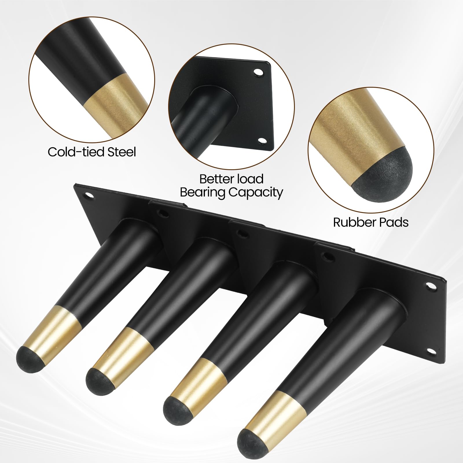 Minnhua 4PCS Sofa Legs 12cm Metal Oblique Furniture Legs 5inch Cabinet Legs Replacement Furniture Feet Black Chair Legs No-Slip Silent for Coffee Table Stool DIY Furniture - Image 4