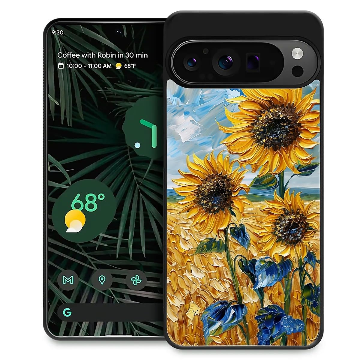 WANKBLC for Google Pixel 9 Pro XL Case, Shockproof Protective for Man Women Non-Slip for Google Pixel 9 Pro XL Oil Painting Beautiful Sunflower Crazy