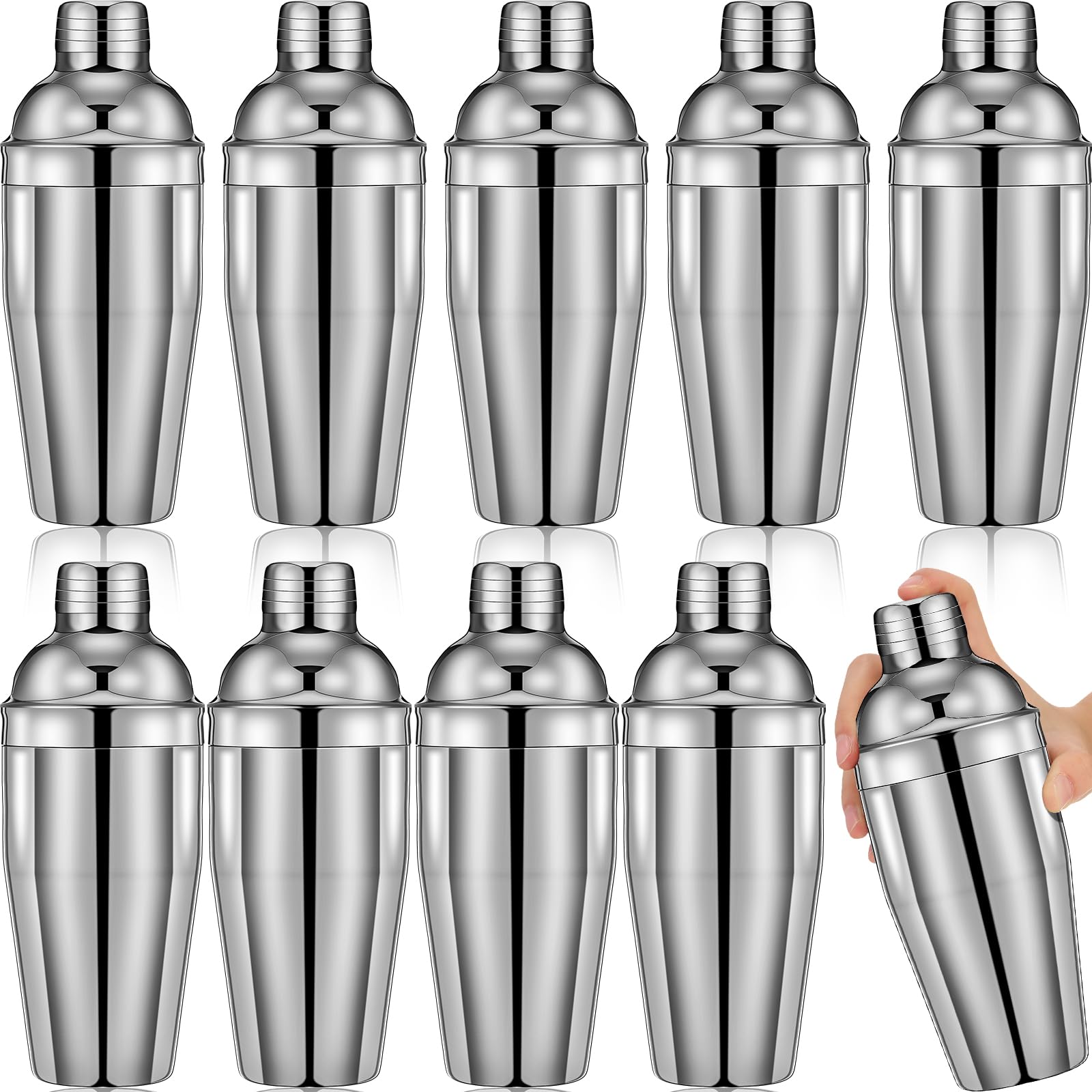 Nitial 9 Pcs Bar Cocktail Shaker, Stainless Steel, 18.6 oz, Silver