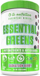 Essential Greens Powder | Boost Energy, Optimize Health | Spectra, Organic Matcha, Spirulina, Wheat Grass, More | Probiotics & Digestion Support, Antioxidants, Phytonutrients | Stevia Sweetened, Saskatoon Berry, 30 Servings | Non-GMO, Vegan