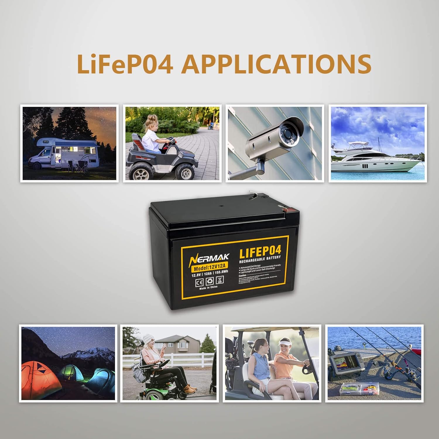 12V 12Ah LiFePO4 Deep Cycle Battery, 2000+ Cycles Lithium Iron Phosphate Rechargeable Battery for Power Wheels, Fish Finder, Solar and More, Built-in 15A BMS - Image 6