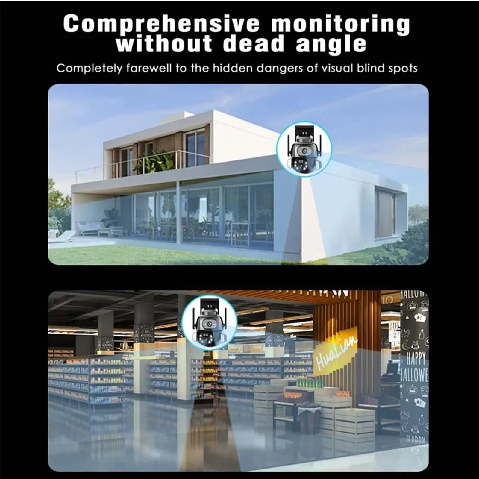 Caméra de sécurité, Caméra 4K 8MP PTZ, Double écran, binoculaire 8MM, Suivi Automatique du Corps AI, vidéosurveillance Intelligente, Surveillance étanche IP66(8MP Camera 32GB)