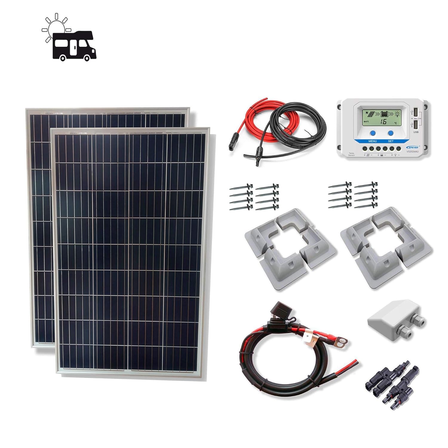 VIASOLAR Kit 200W Camper 12V Panel Solar 2X100W : Amazon.es ...