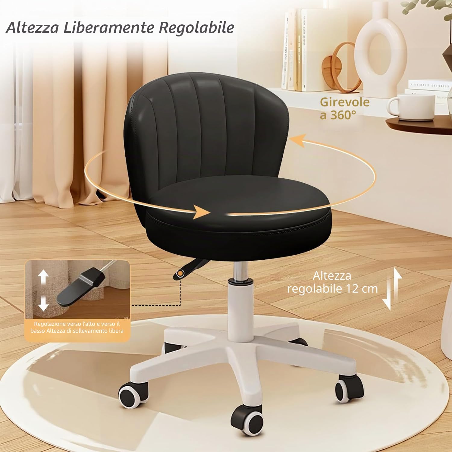Silla de escritorio, bonita silla de tocador giratoria sin brazos de cuero PU, cómodas sillas de oficina para computadora con altura ajustable para el dormitorio