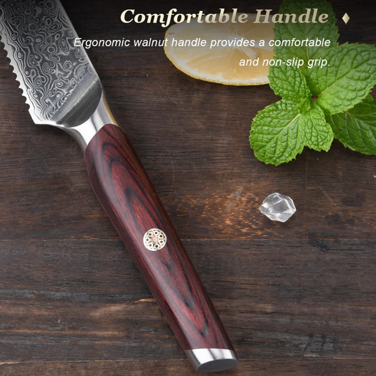 Steak Knife Set of 4,Damascus VG10 Kitchen Steak Knife with Dark Brown Wood Handle,Razor Sharp,Exquisite Box Package,Ideal for Home Restaurant Party
