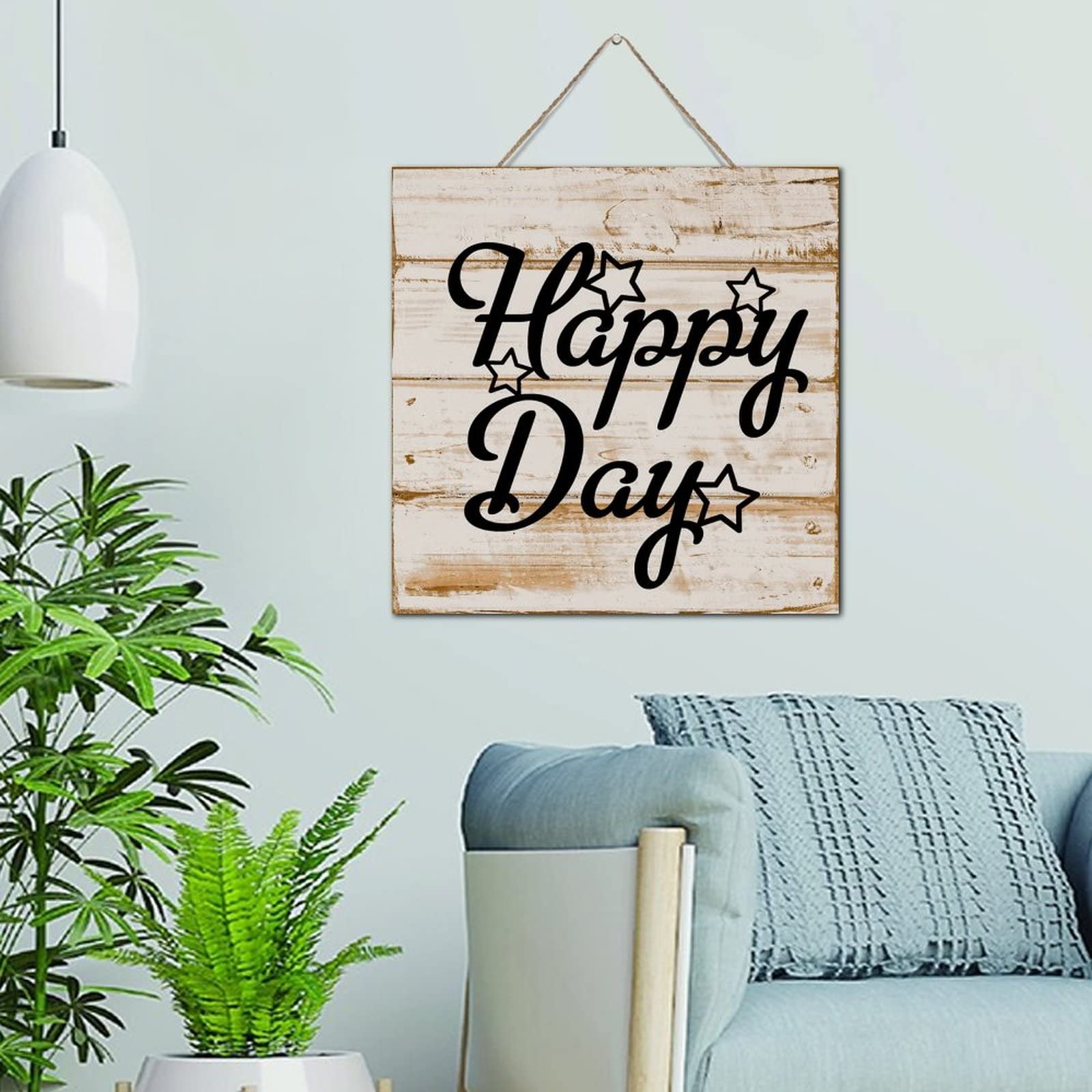 Panneau en bois rétro Happy Day pour une buanderie accueillante