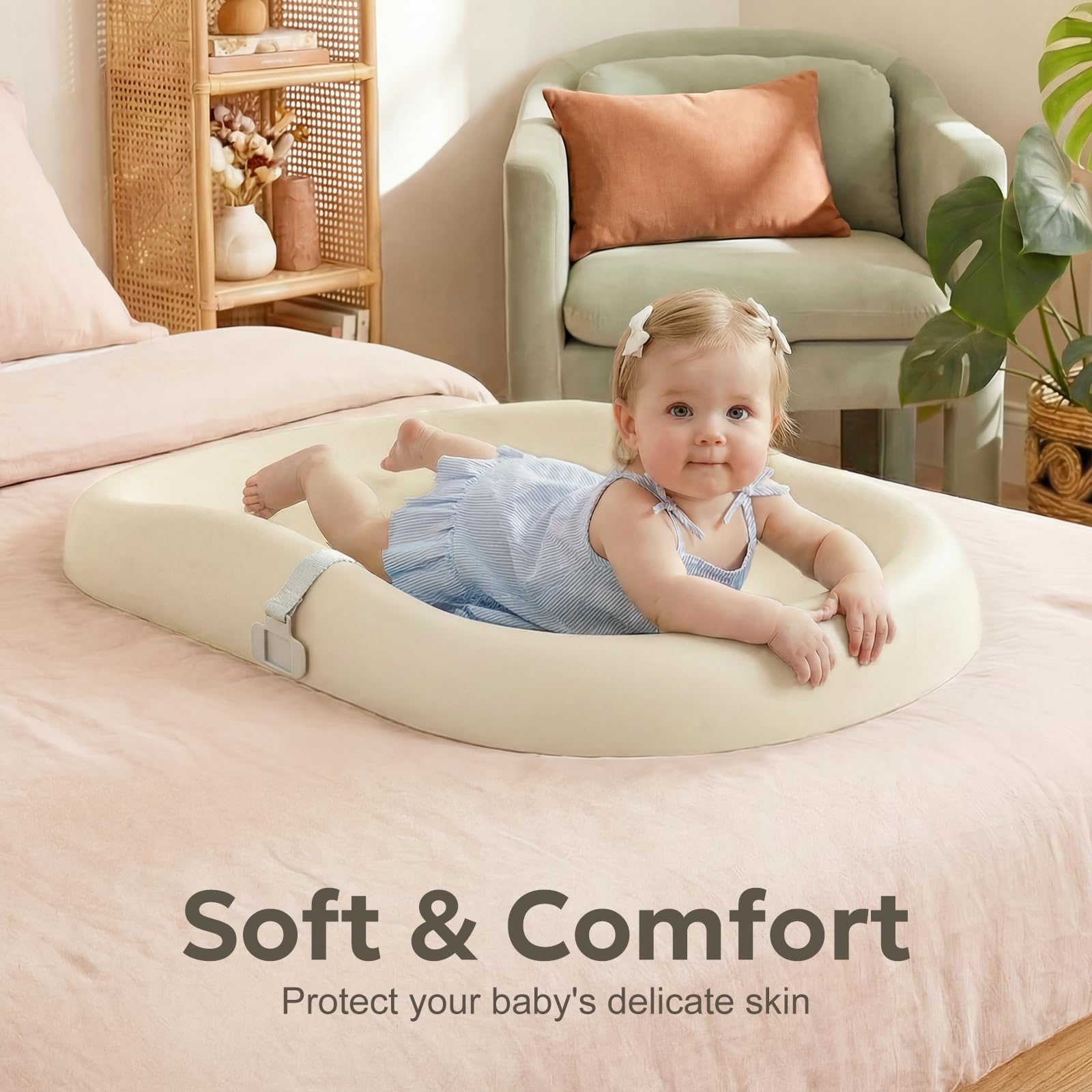 Mallify Baby Changing Pad with Waterproof and Non-Toxic Surface Changing Table Pad with Adjustable Safety Belt Easy-Clean & Portable Changing Pad for DresserBeige product thumbnail 8