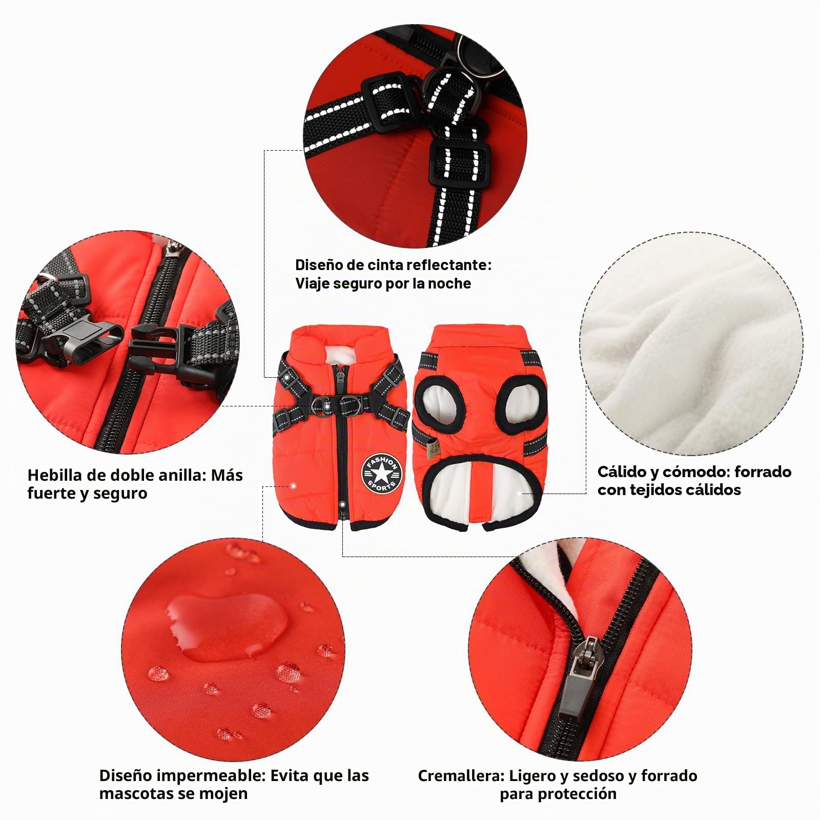 Abrigo para Perros Invierno - Invierno Abrigos Windproof Ropa para Mascotas Chaqueta para Perros con Forro Polar,Rojo,L