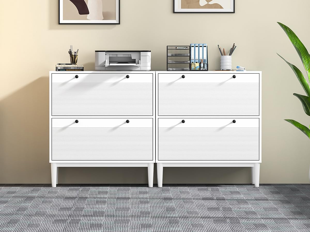Armoire de Bureau 2 tiroirs 75x40x81 cm Blanche - Classement pour Documents Lettre, Légal, A4, Meuble de Rangement Moderne pour Chambre, entrée, Salon