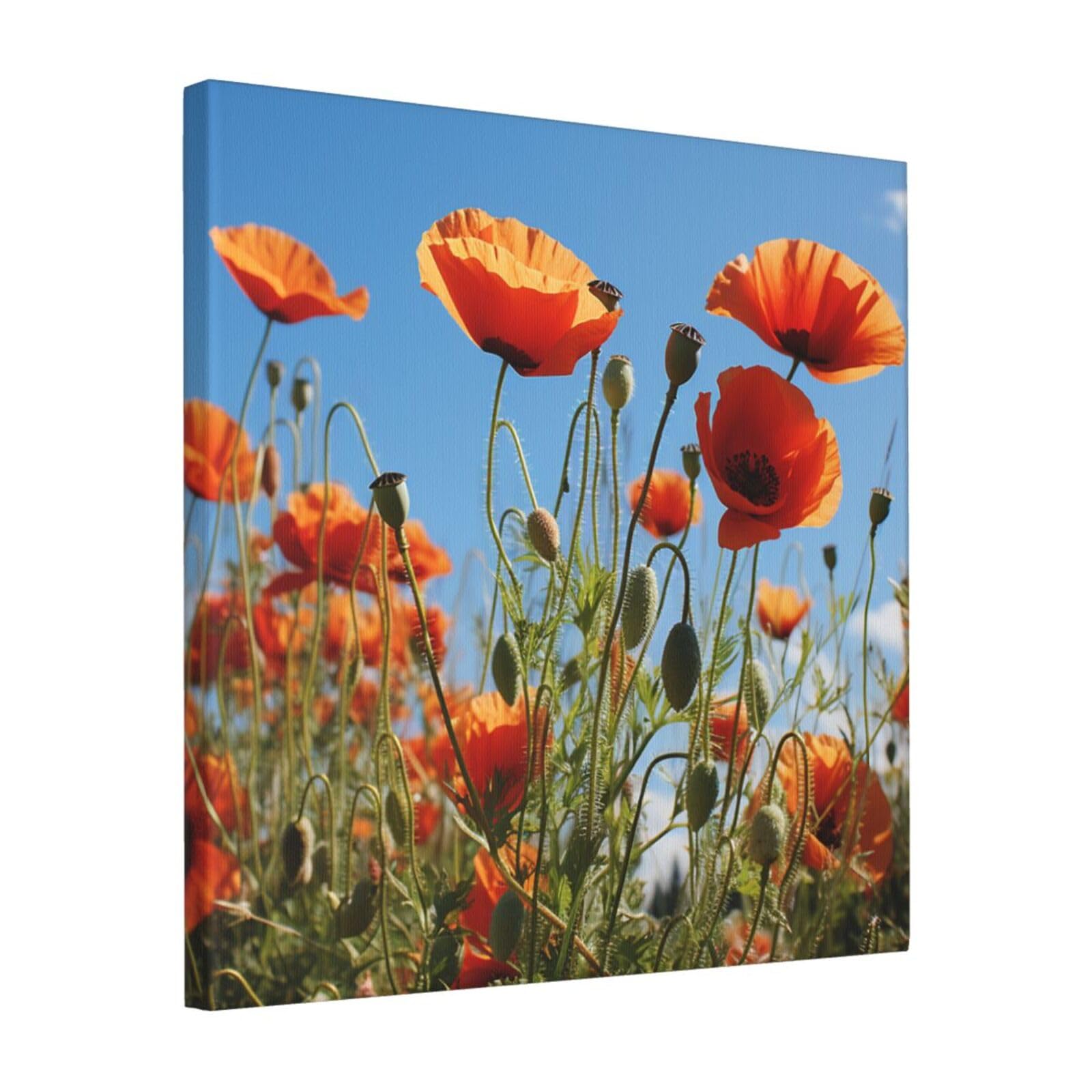 FodPand Poppies on Blue Sky Canvas Wall Art for Living Room Wall Decor 16"x16" Modern Artwork Painting Pictures Hanging Canvas Prints Aesthetic Wall Art for Bedroom Bathroom Office Wallart Decor
