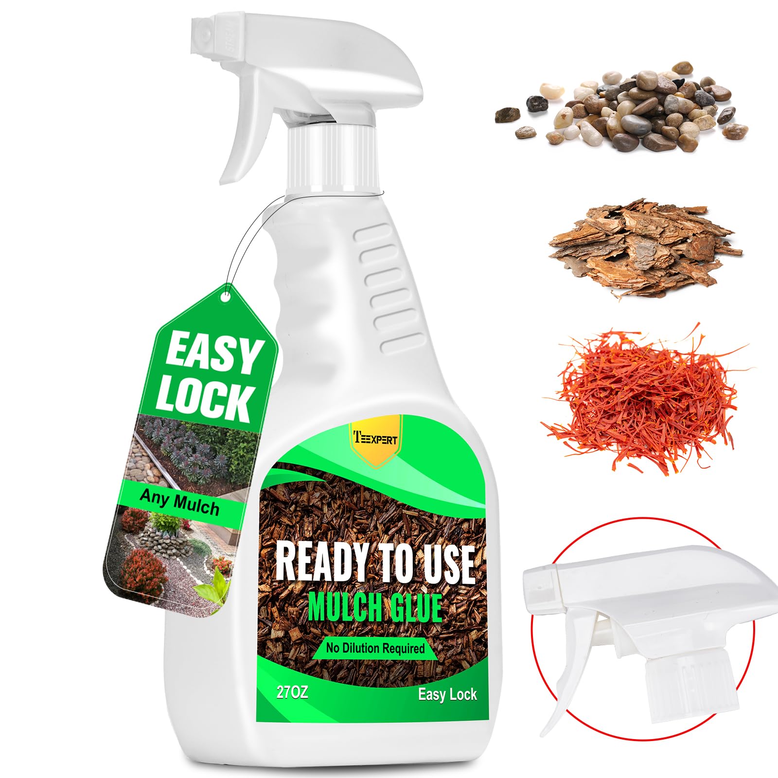 Mulch Glue for Landscaping with Sprayer 27OZ, Rock Glue for Landscaping Ready to Use, Easy Hold Pea Gravel Stabilizer Resin Binder, Safe Rubber Mulch Spray Anchor Lock Premixed for Landscape