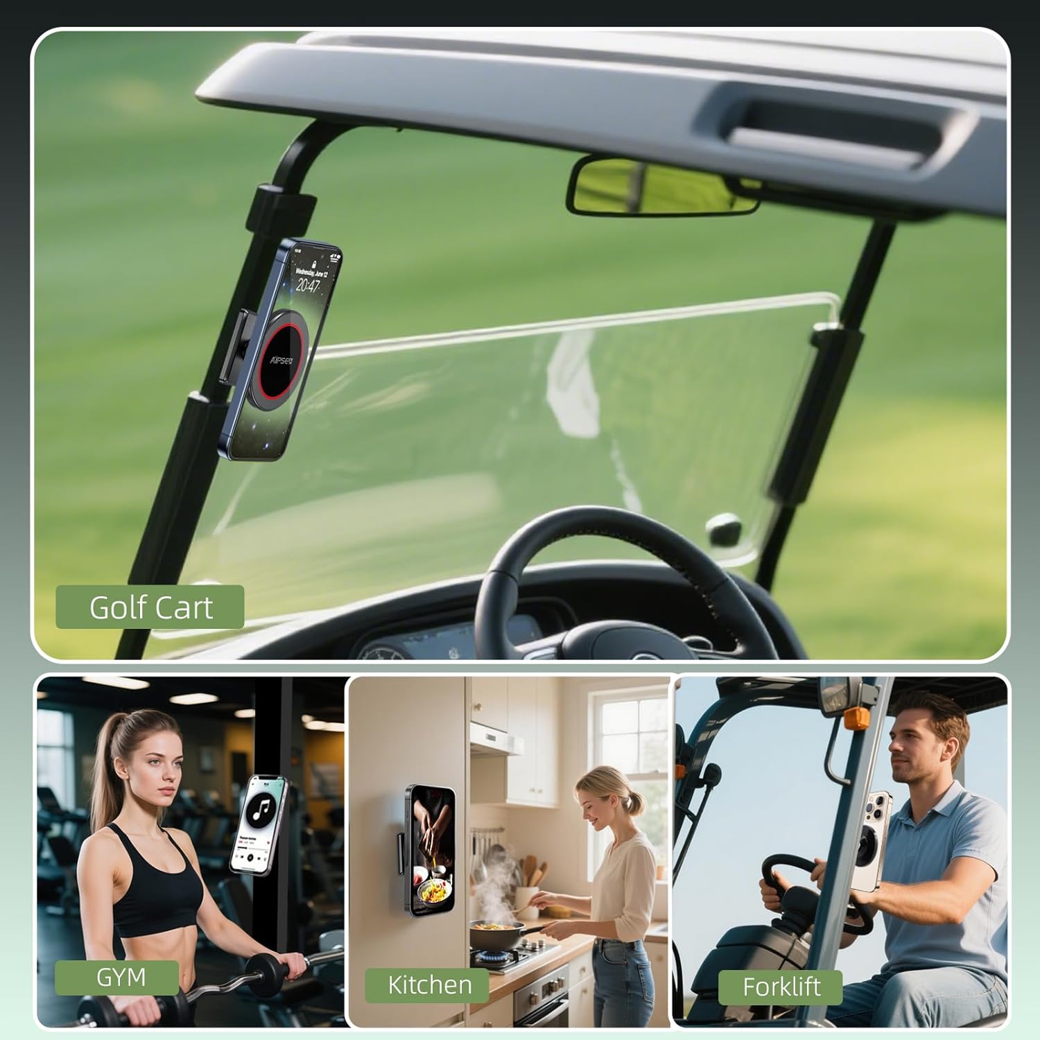 Magnetic Golf Cart Phone Holder with Strong Magnet for Magsafe Phone Mount Compatible with iPhone 12-16, Pock Size Cell Phone Holder Compatible with EZGO Club Car Yamaha & All Iron Body