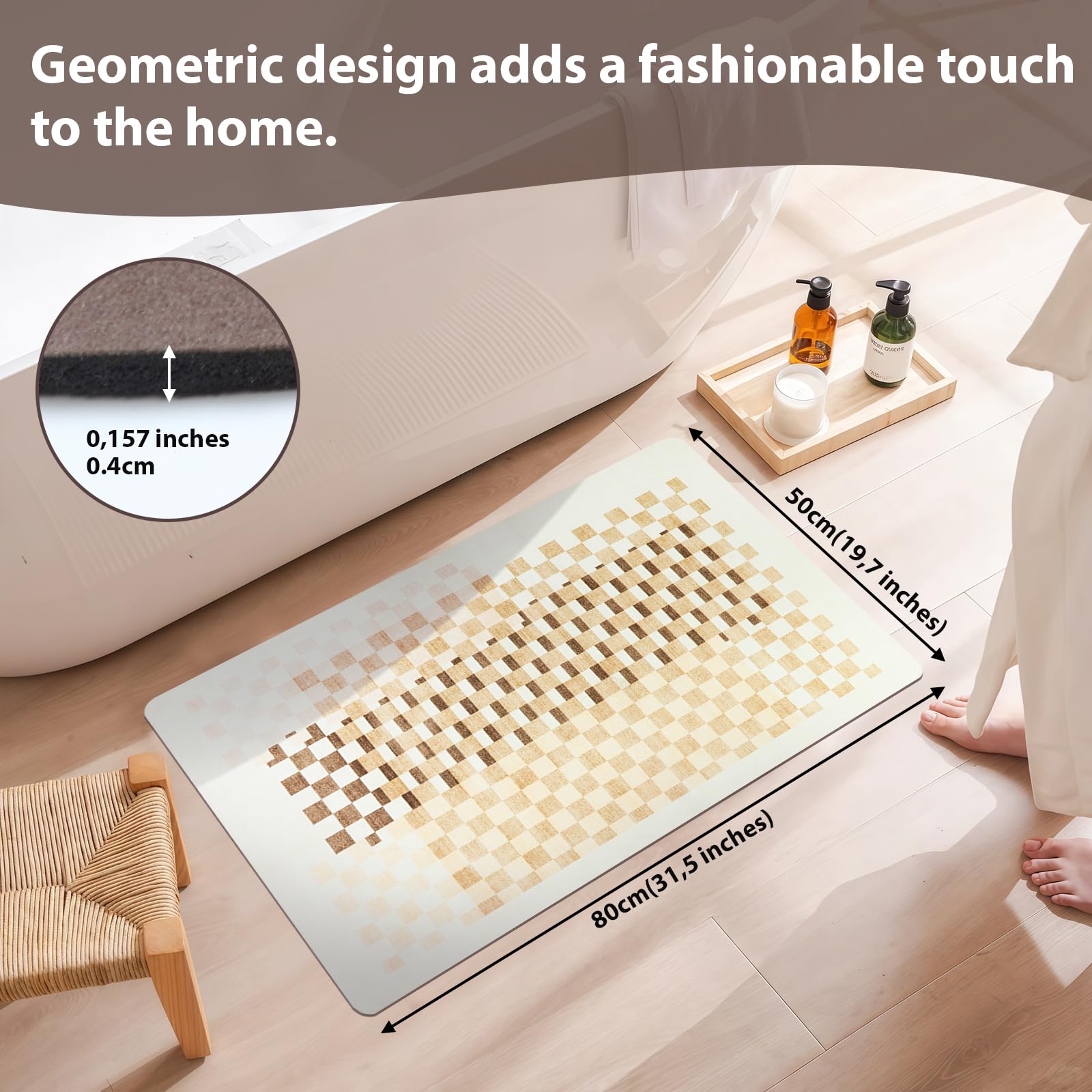 Genérico Livienne Assorbente antiscivolo rapido asciutto Tappeto diatomite bagno Tappeto pietra diatomite, giallo, quadrato, 50 x 80 cm (Rettangolare, Traliccio)