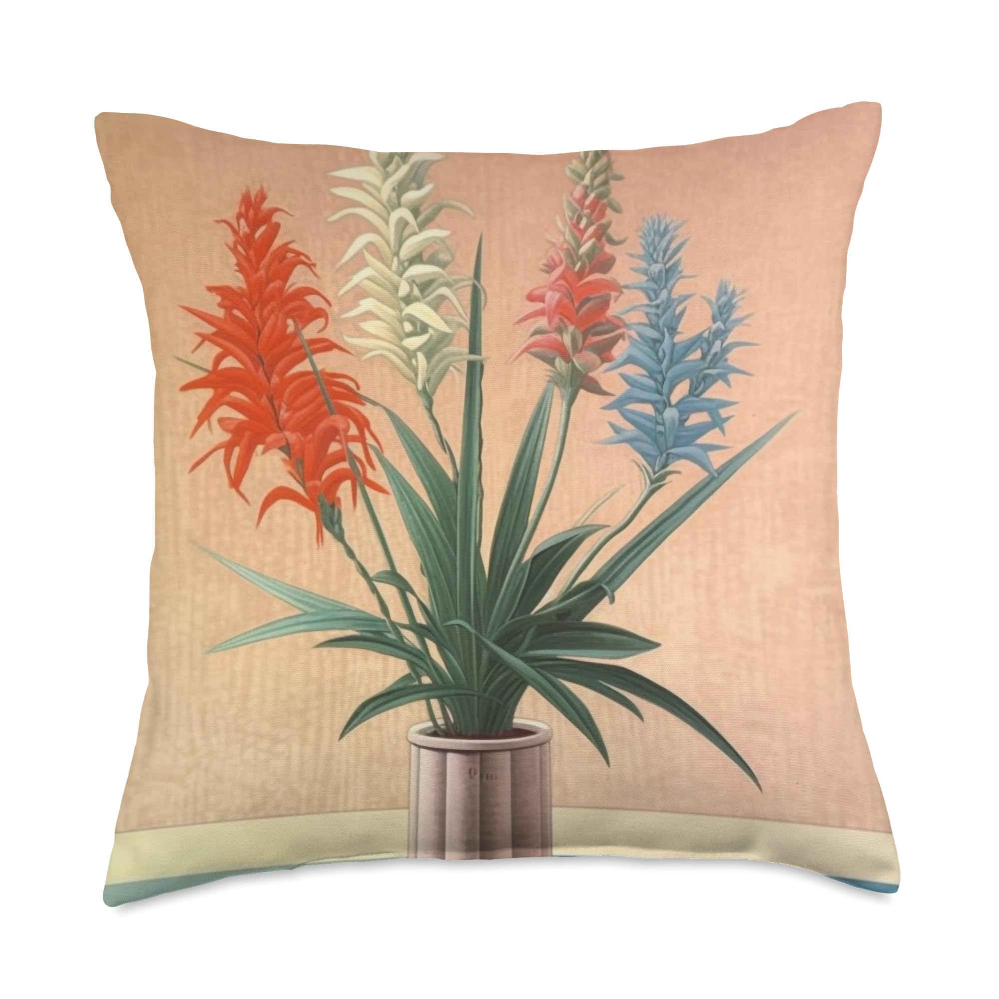 Retro Floral 70s Yucca Flower Throw Pillow