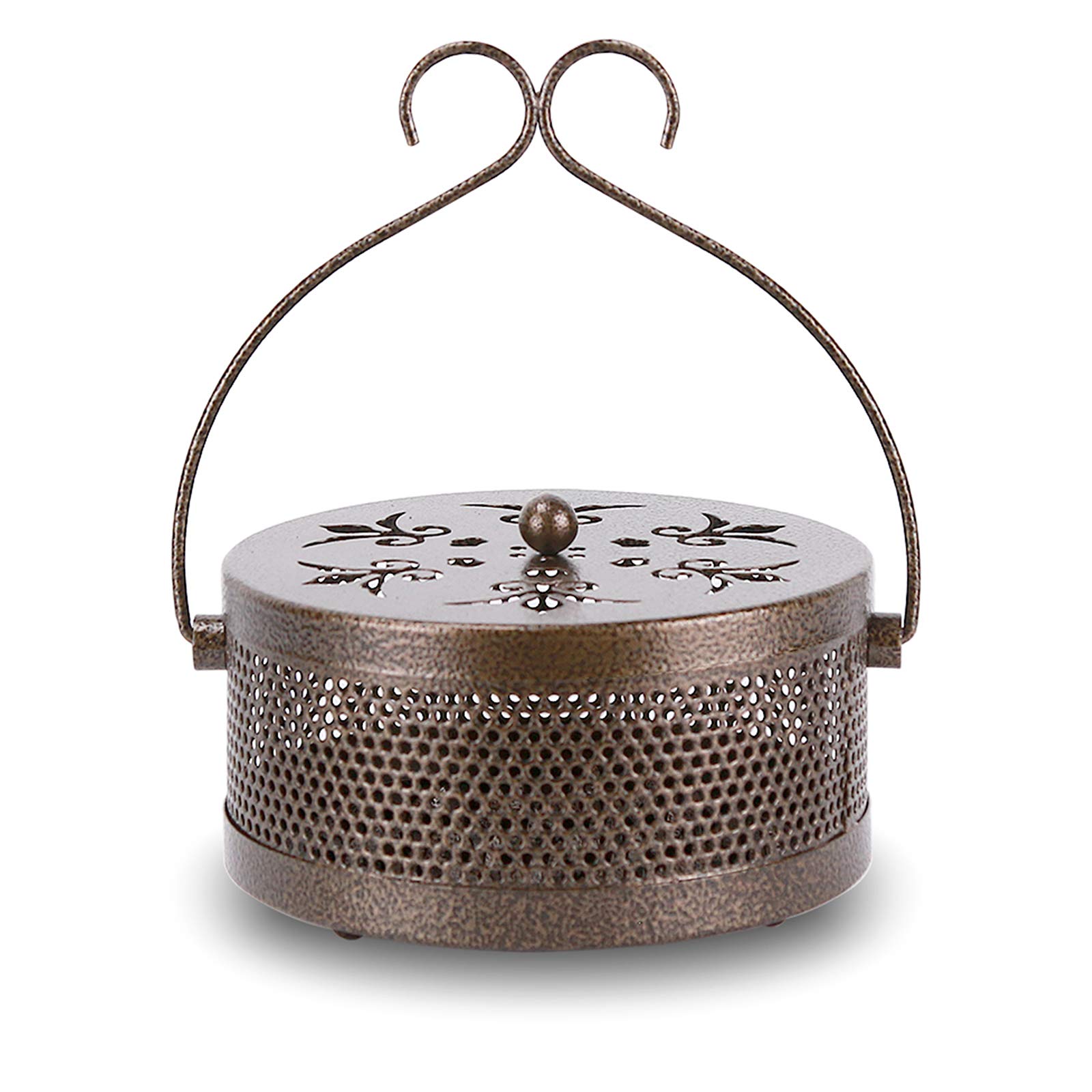 BfttlityRetro Protable Mosquito Coil Holder Iron Hollow Incense Burner with Handle for Home and Outdoor (Bronze)