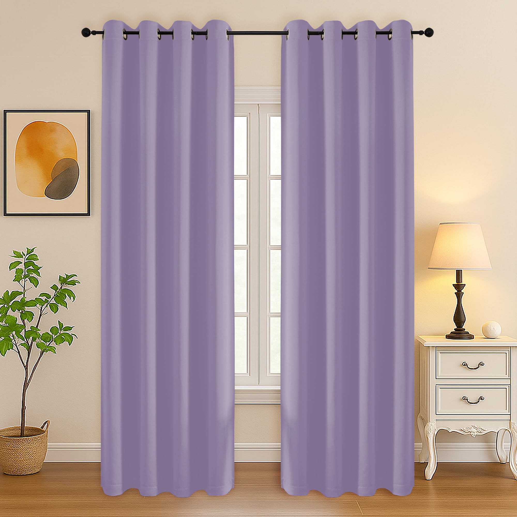 Simplebrand Lilac Curtains for Bedroom Living Room 90 Inches Long 2 Panels Set, Room Darkening Thermal Insulated Curtains &amp; Drapes, Solid Grommet Noise Reducing Window Treatment, W50 x L90 Inch