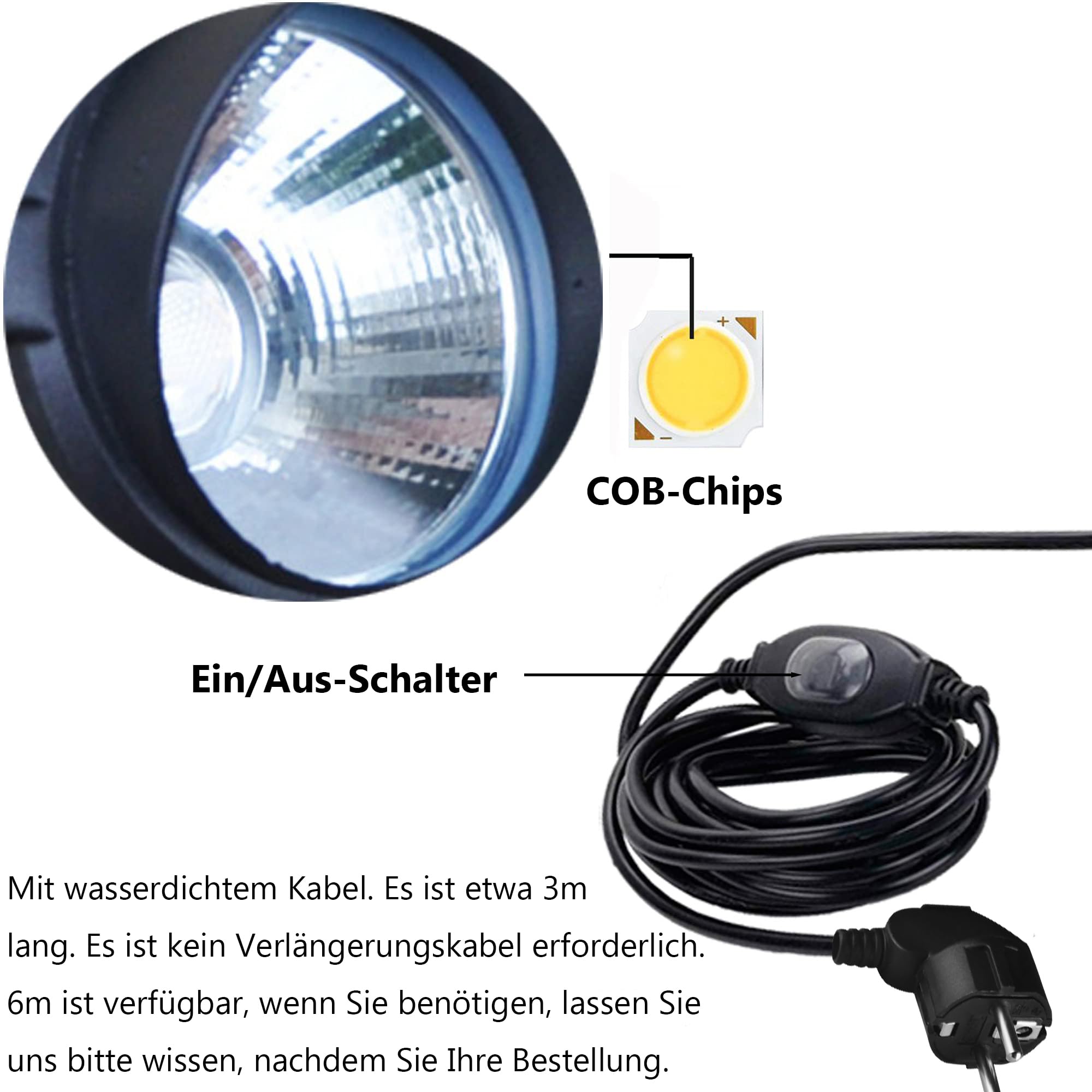 LED Strahler 5W mit Zeitschaltuhr, 6000K kaltweiß LED Strahler Außen mit Erdspieß, IP65 Wasserdicht LED Spots kühles Weiß für Poolbeleuchtung, Hinterhof, Garage, Flur,Schwarz