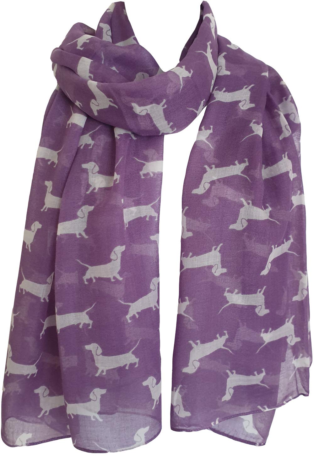 Glamlondon Women's Lilac -P01d Dachshund Print Scarf, Mini Sausage Dogs, Animal Long Big Puppies Wrap (Lilac -P01d)