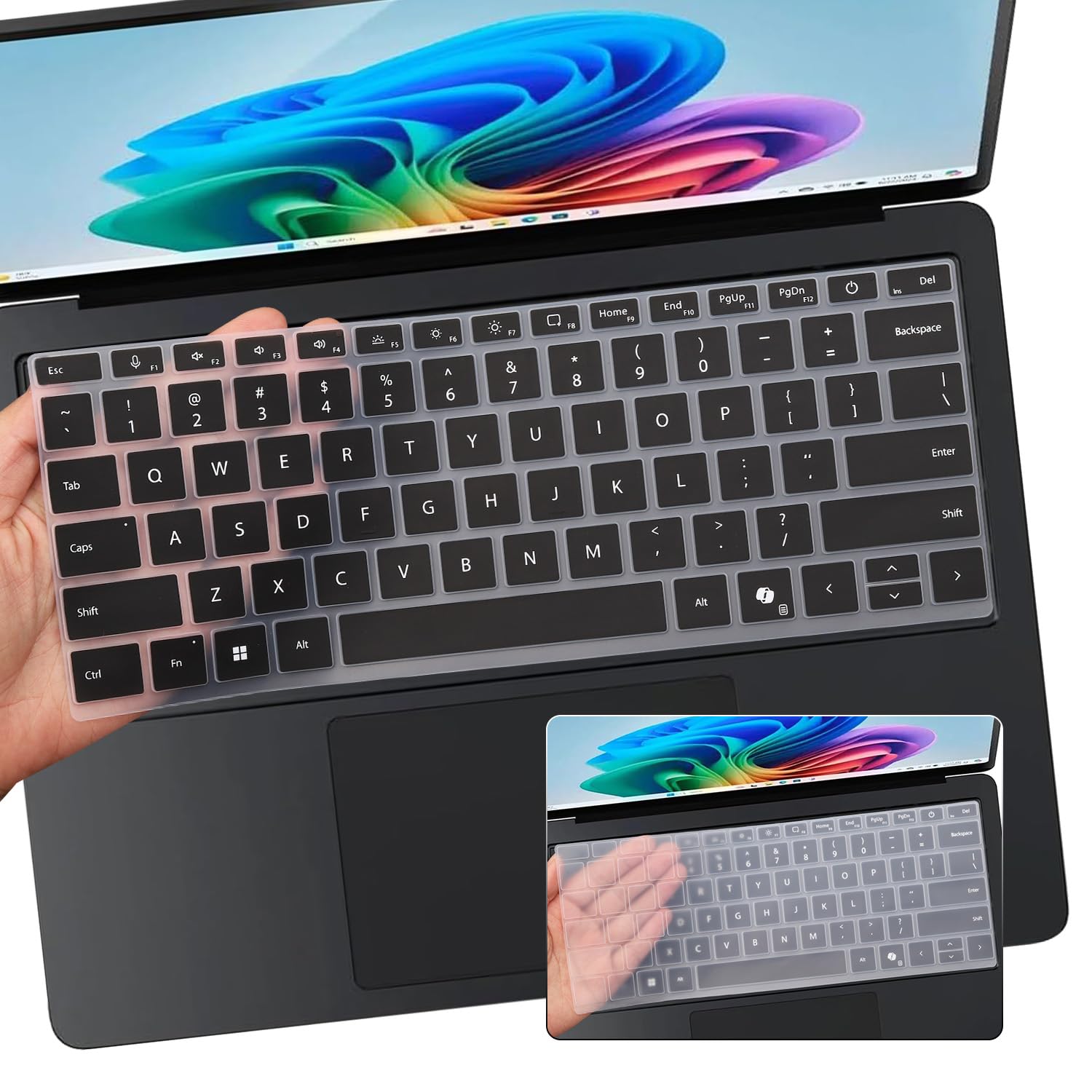 2 PCS Keyboard Cover for 2024 Microsoft Surface Laptop 7 13.8" & 15" inch US Layout Keyboard Skin-Black+Clear