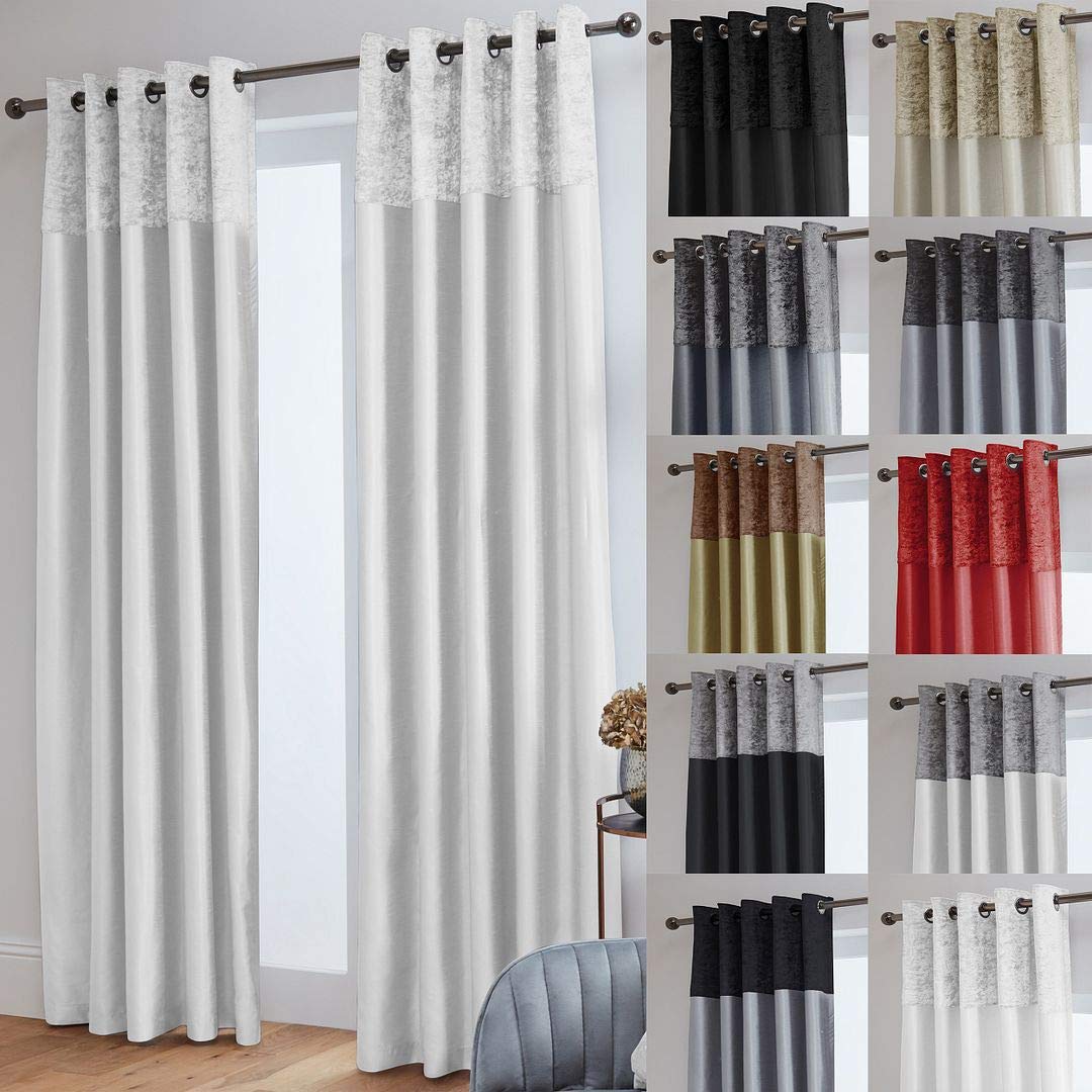 John Aird Crushed Velvet Band Faux Silk Eyelet Curtains (White, 46" Wide x 72" Drop)