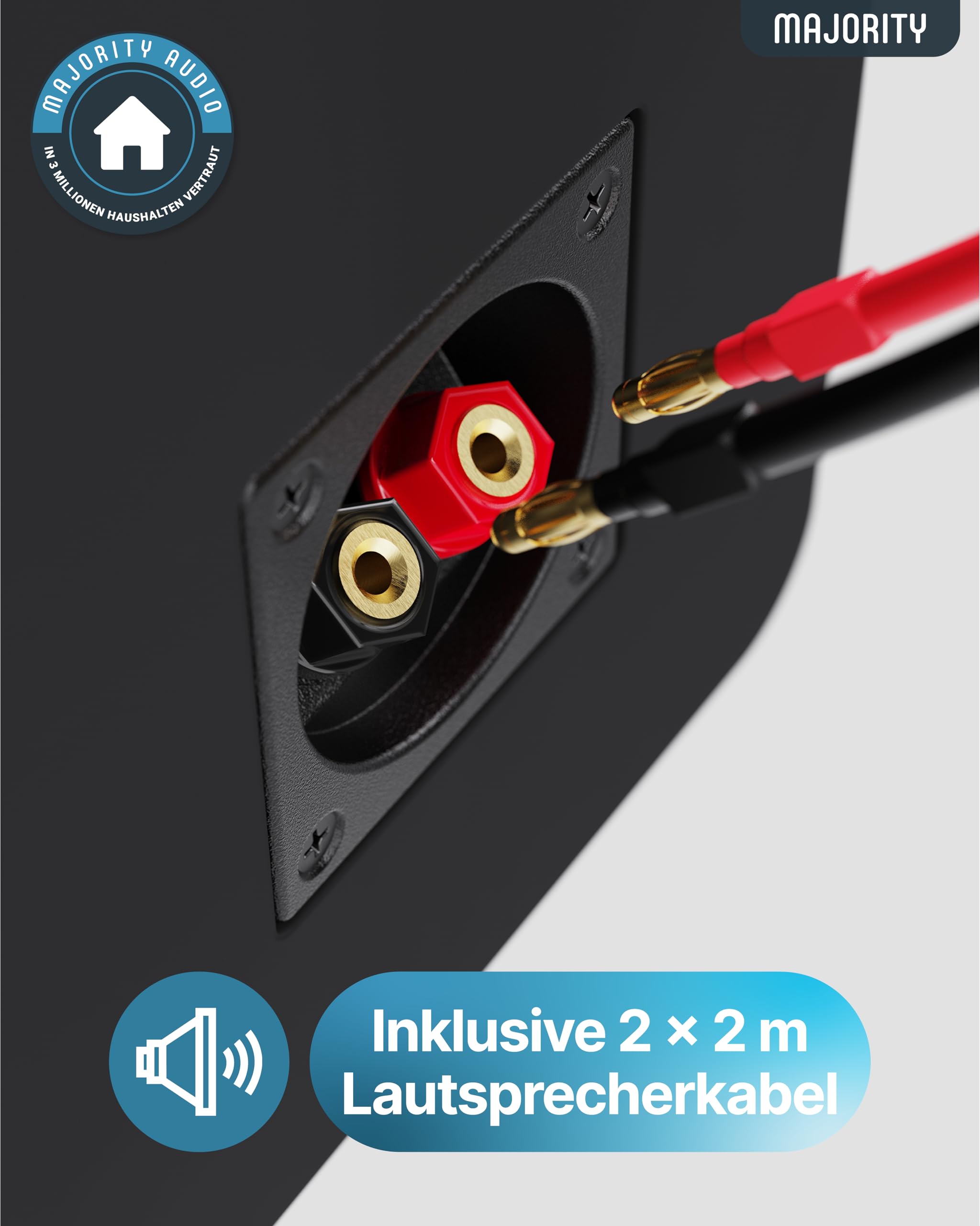 MAJORITY D70X Lautsprecher Boxen | 2 x 30W Regallautsprecher Passiv | HiFi Lautsprecher Doppeltreibern Lautsprechermembranen aus Kohlefaser | DJ Boxen 6Ω Impedanz & 40HZ-20KHZ Frequenzgang (Schwarz)