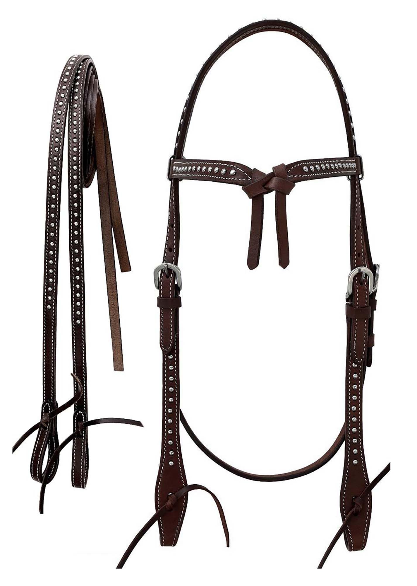 CHALLENGER Horse Western Full-Grain Leather Studded Knotted Futurity Knot Bridle with Split Reins 78J02BR