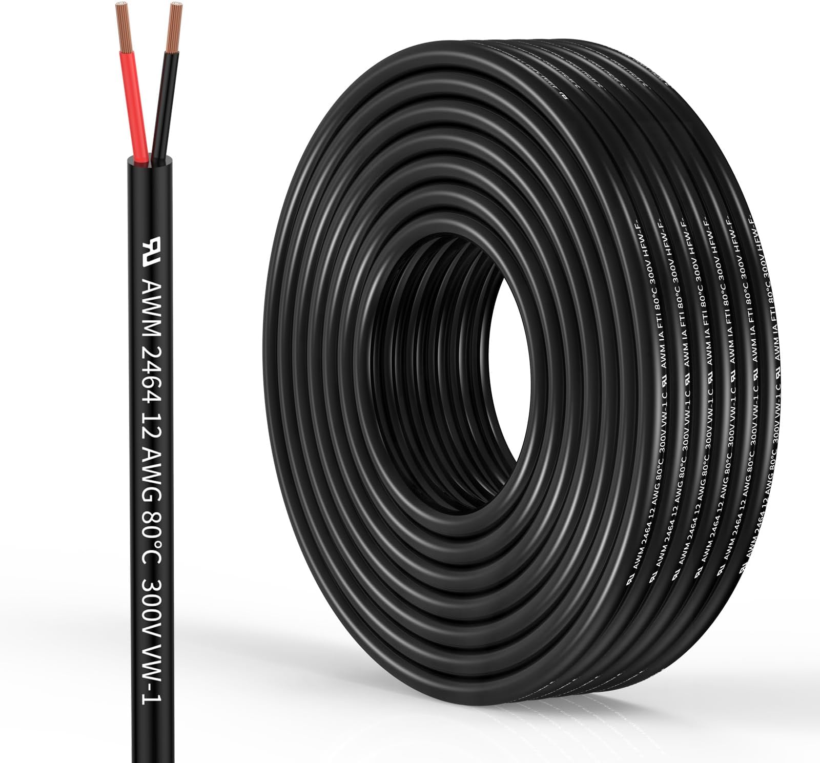 12 Gauge 2 Conductor Electrical Wire 12 AWG Wire Stranded PVC Cord Oxygen-Free Copper Cable 32.8FT/10M for Outdoor Lighting Automotive Battery Solar Panel (12/2AWG-32.8FT)