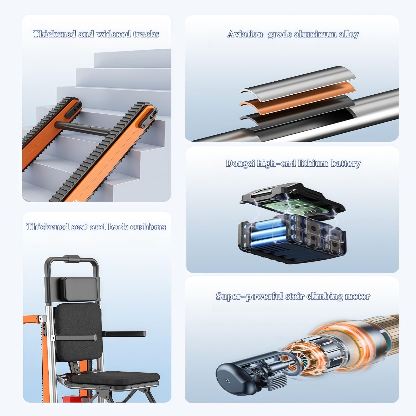 Fotel do wspinaczki schodowej, składane przenośne krzesło schodowe, nośność 150 kg, wykonane ze stopu aluminium klasy lotniczej, dla osób niepełnosprawnych i starszych 10 A