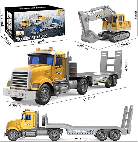 Miniatura 23 de Camiones de transporte de juguetes para niños, 22 pulgadas, camión de juguete grande y camión excavador con sonido y luz, autos accionados por