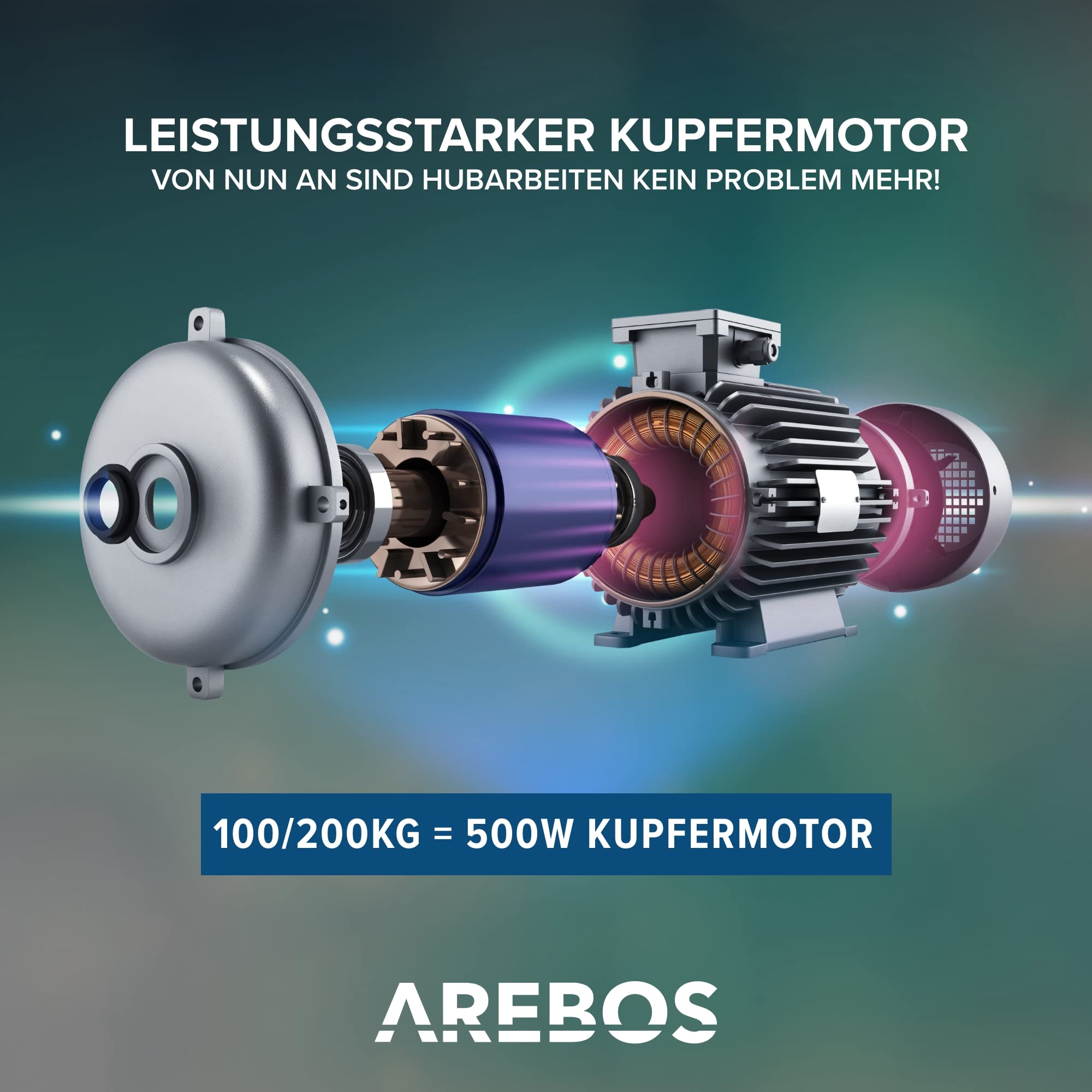 Arebos Elektrische Seilwinde 500W Motorwinde Kabelfernbedienung Tragkraft 100-200kg Hubhöhe 12m TÜV Rheinland GS
