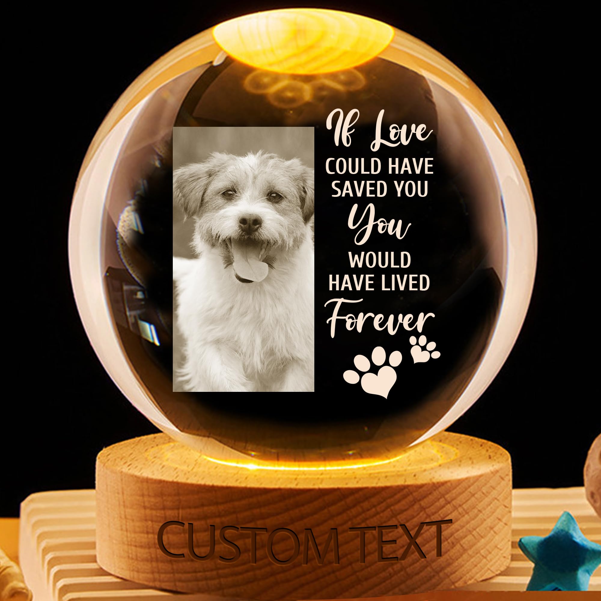 KKIIOEXX Personalized Pet Photo Crystal Globe Lamp,Custom Dog Cat Photo Crystal Ball Night Light Memorial Keepsake,Remembrance Memorial Sympathy Gift for Loss of Dog Cat