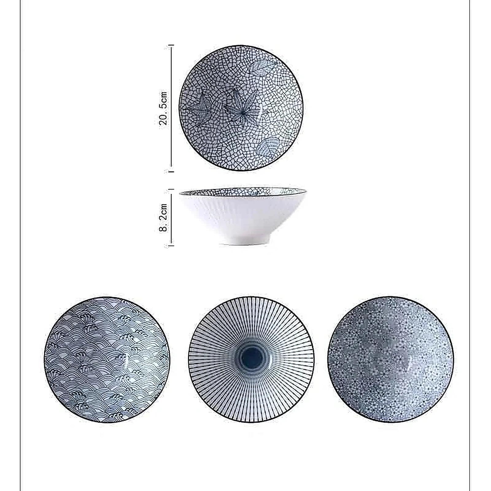 Japońska miska do ramenu, zestaw ceramicznych misek do zupy, ryżu, pho, makaronu lub płatków śniadaniowych, nadaje się do kuchenki mikrofalowej i zmywarki, 20 cm porcelanowa zastawa obiadowa, zestaw