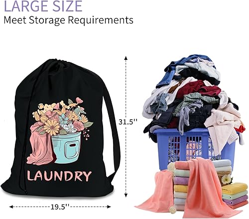 Miniatura 7 de Bolsa de lavandería impermeable con correa, bolsa de lavandería de lona con patrón de dinosaurio, bolsas de lavandería de viaje para ropa sucia,
