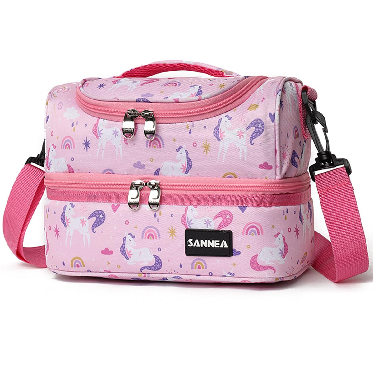 SAMERIO Double Deck Lunch Bag Cooler Insulated Lunch Box Tote 7L Pink Unicorn Bento Bags with Removable Adjustable Strap