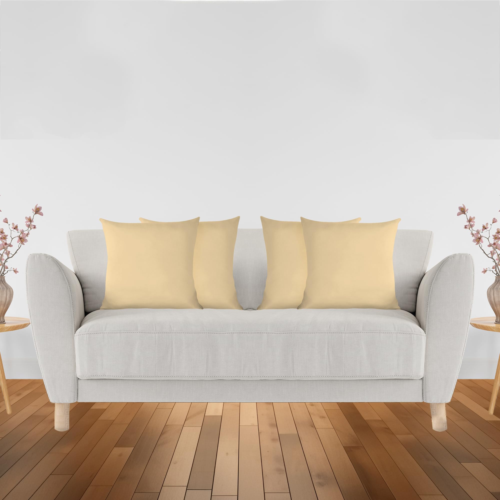 Trimming Shop Plain Cushion Cover 45 x 45 cm Set of 4 Polyester Linen Home Decor Pack Square Throw Pillow Cases Pillow Shell for Sofa Livingroom Bedroom Patio, 18" x 18" Ivory