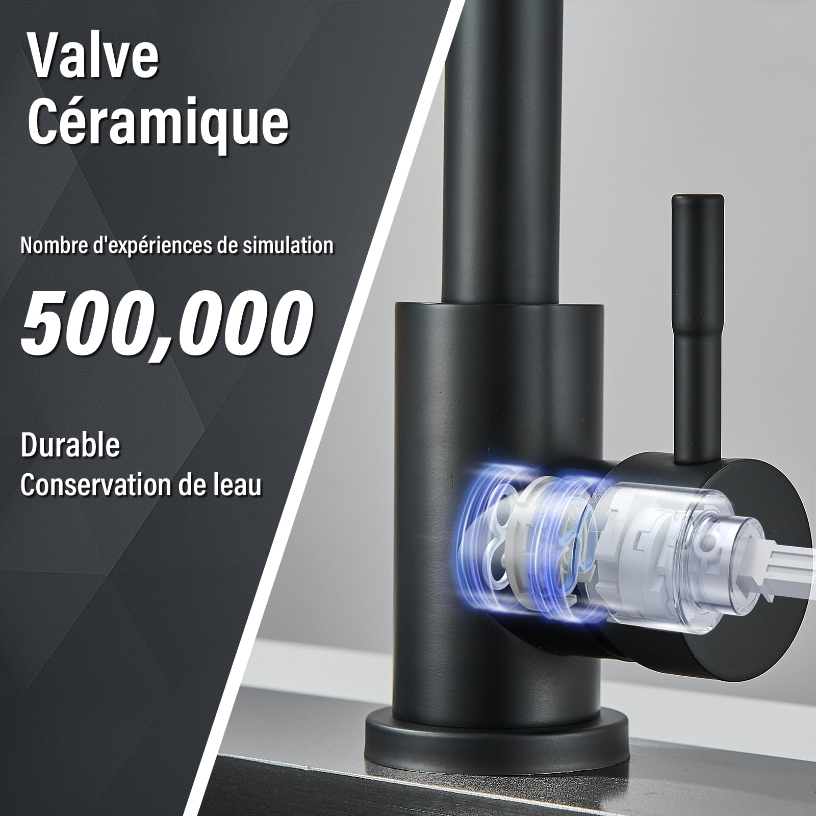 Robinet Cuisine Noir Mitigeur Cuisine Pivotant à 360° Col de Cygne Robinetterie de Cuisine Monocommande Robinet Evier de Cuisine Froide et Chaud