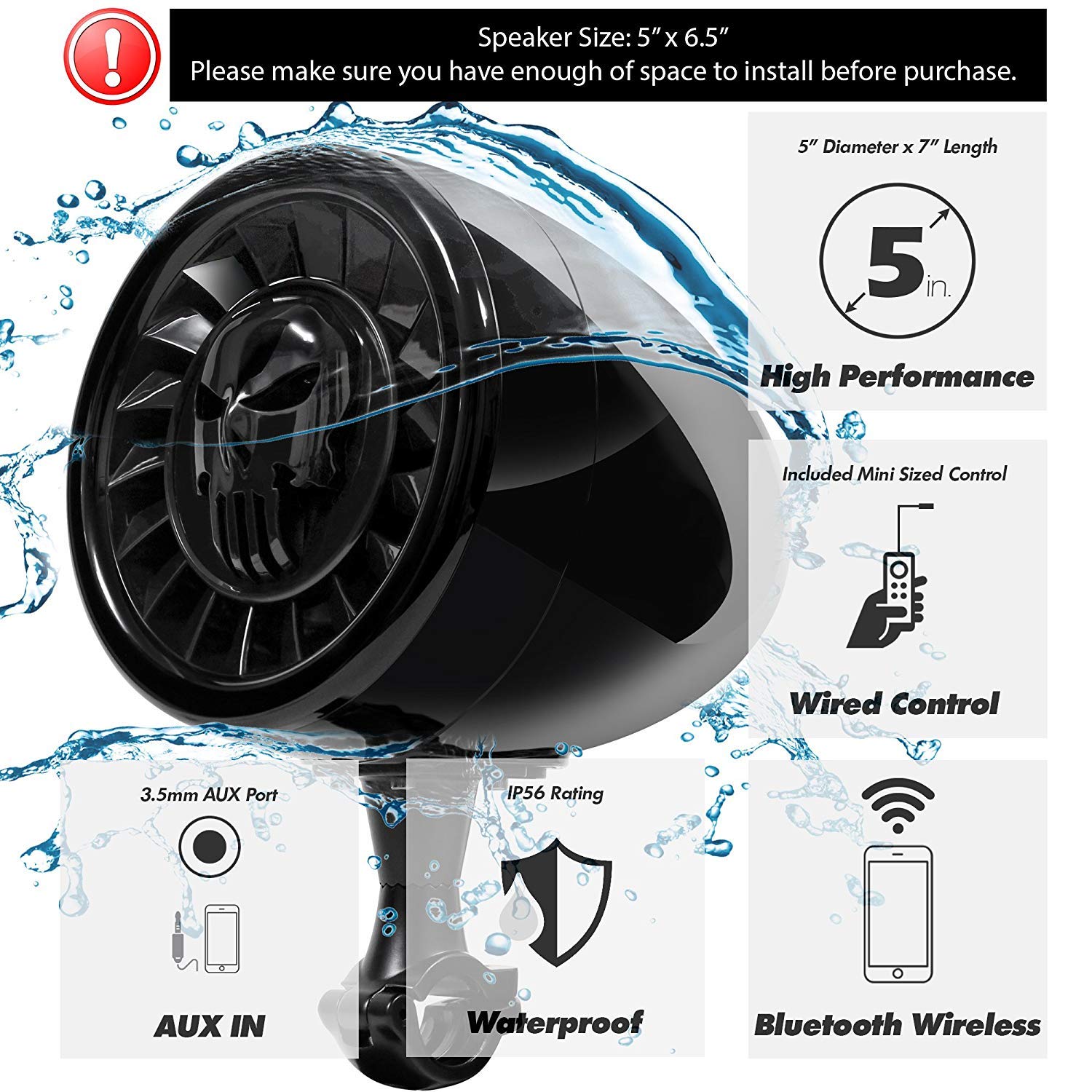 Altoparlanti stereo Bluetooth marini impermeabili da 5 pollici ad alte prestazioni Sistema audio Bass Boat per impieghi gravosi con ingresso USB e AUX, ideale per motocicli ATV/UTV/RZR